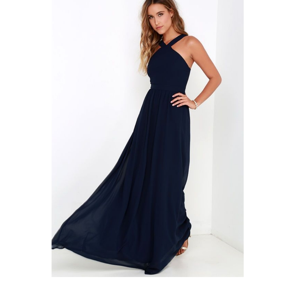 Lulu's Air of Romance Navy Blue Maxi dress Sz M - Picture 14 of 14